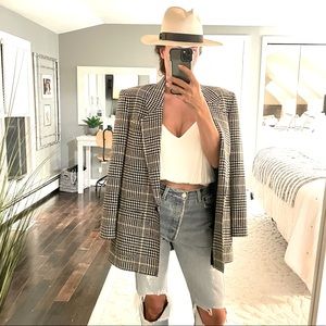 Vintage Pendleton black white & light yellow plaid blazer size 12